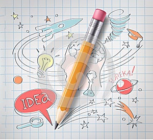 Vector education, science concept, pencil, sketch