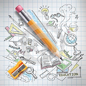 Vector education, science concept, pencil, sketch