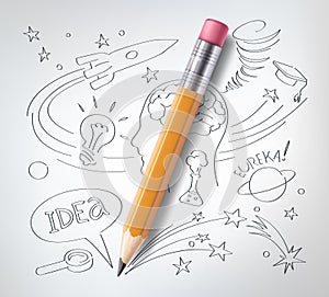 Vector education, science concept, pencil, sketch