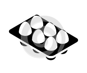 Vector egg carton isolated pack. Eggs container box cooking food cardboard black icon.