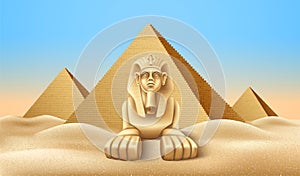 Vector Egypt pyramid and sphinx landmark realistic