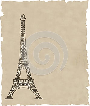 The vector eiffel tower on old paper