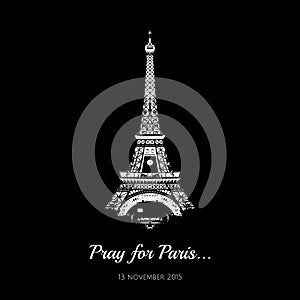 Vector Eiffel Tower, symbol de France. Tribute to the victims of the attack in Paris 13 November 2015 terrorist attack