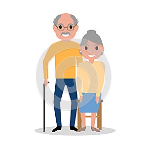 Vector elderly couple grandparents, aged people