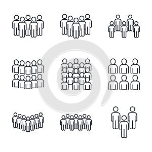 Vector election icons. Editable stroke set. A group of people, party members, voters. Crowd large team, workers. Social movement,