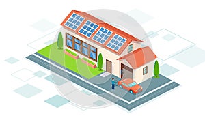 Vector of an electric modern car charging inside home garage