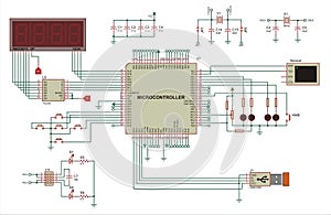 Vector electrical schematic diagram of an electronic device for reading and outputting data.