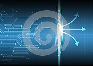 Vector : Electronic circuit and arrows on blue grid