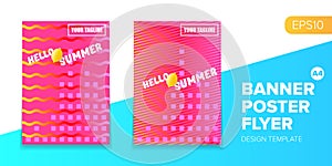 Vector electronic music summer party poster background Pink club party flyer or creative banner with abstract waves and