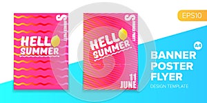 Vector electronic music summer party poster background Pink club party flyer or creative banner with abstract waves and