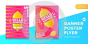 Vector electronic music summer party poster background Pink club party flyer or creative banner with abstract waves and