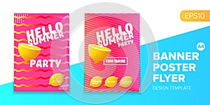 Vector electronic music summer party poster background Pink club party flyer or creative banner with abstract waves and