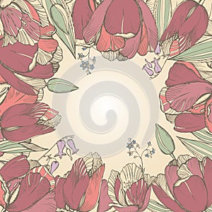 Vector elegance floral background with graphic spring flowers