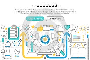 Vector elegant thin flat line success concept. Website header banner elements layout. Presentation, flyer and poster