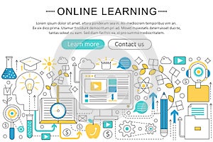 Vector elegant thin line flat modern Art design E-learning online education concept.