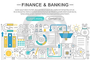 Vector elegant thin line flat modern Art design Finance banking investment concept. Website header banner elements