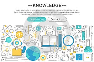 Vector elegant thin line flat modern Knowledge searchng concept. Website header banner elements layout. Presentation