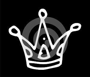 Vector element crown with three prongs triangular and round dots at the end side view hand drawn in the doodle style with a white
