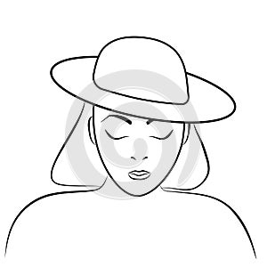 Vector element linear girl in a hat.