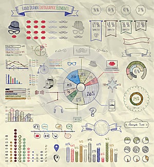 Vector Elements of Infographics on Crumpled Paper