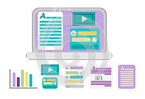 Vector elements for online training and courses, digital classroom, webinar. A gadget for learning, infographics for