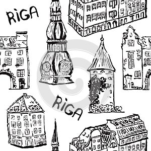 Vector elements seamless pattern of Riga old town
