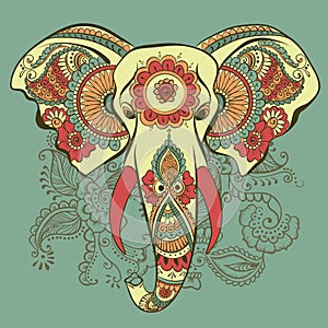 Vector Elephant on the Henna Indian Ornament