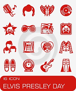 Vector Elvis Presley Day icon set