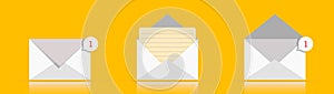 Vector email icon. Message set vector symbol on yellow background