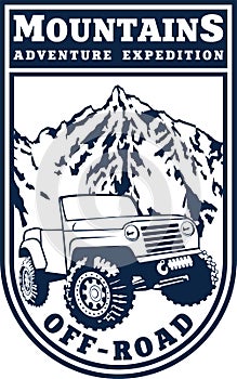 Vector emblem 4x4 vehicle off-road car and mountains