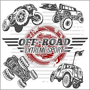 Vector emblem with off-road cars