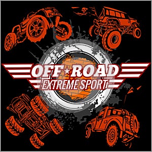 Vector emblem with off-road cars photo