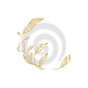 Vector emblem template for cosmetics, beauty studio, spa. Flower gold frame badge, logo in minimalism style, liner icon