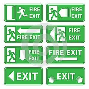 Vector emergency exit signs set on green