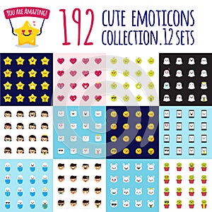 Vector emoji big set. Funny cartoon emoticons. Cute stickers