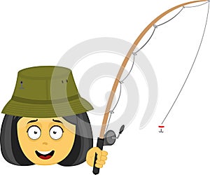 vector emoticon fisher girl fishing rod