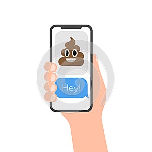 Vector emoticon poop icon on phone screen symbol illustration