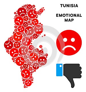 Vector Emotional Tunisia Map Mosaic of Sad Emojis