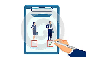 Vector of an employer making a choice in favor of a male candidate