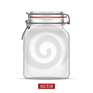 Vector empty Bale Square Glass Jar with Swing Top Lid isolated over the white background