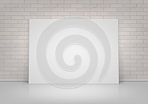 Vector Empty Blank Mock Up Poster Picture Frame Standing on Floor with Brick Wall Front View