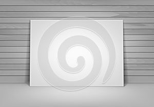 Vector Empty Blank White Mock Up Poster Picture Frame Standing on Floor with Wall Front View