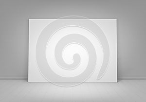 Vector Empty Blank White Mock Up Poster Picture Standing on Floor with Wall Front View