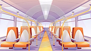 Vector empty bus interior with orange seats