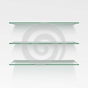 Vector Empty Glass Shelf Shelves on Wall Background