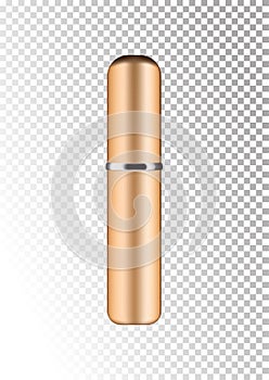 Vector empty gold package for cosmetic products tube and perfume flacon, bottle for deodorant, hair spray. Realistic mockup of met