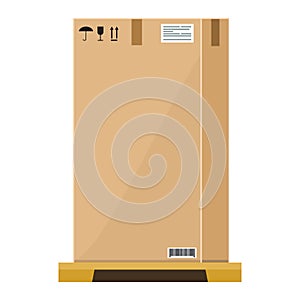 Vector Empty high Cardboard box on wooden pallet with flat and solid color style design.