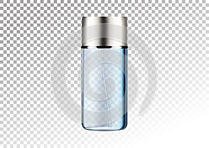 Vector empty transparent blue package for cosmetic products tube and perfume flacon, bottle for deodorant, hair spray. Realistic m