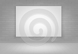 Vector Empty White Mock Up Poster Picture Frame on Brick Wall with Floor Front View