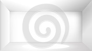 Vector empty white photo studio interior background. Realistic empty white wall.
